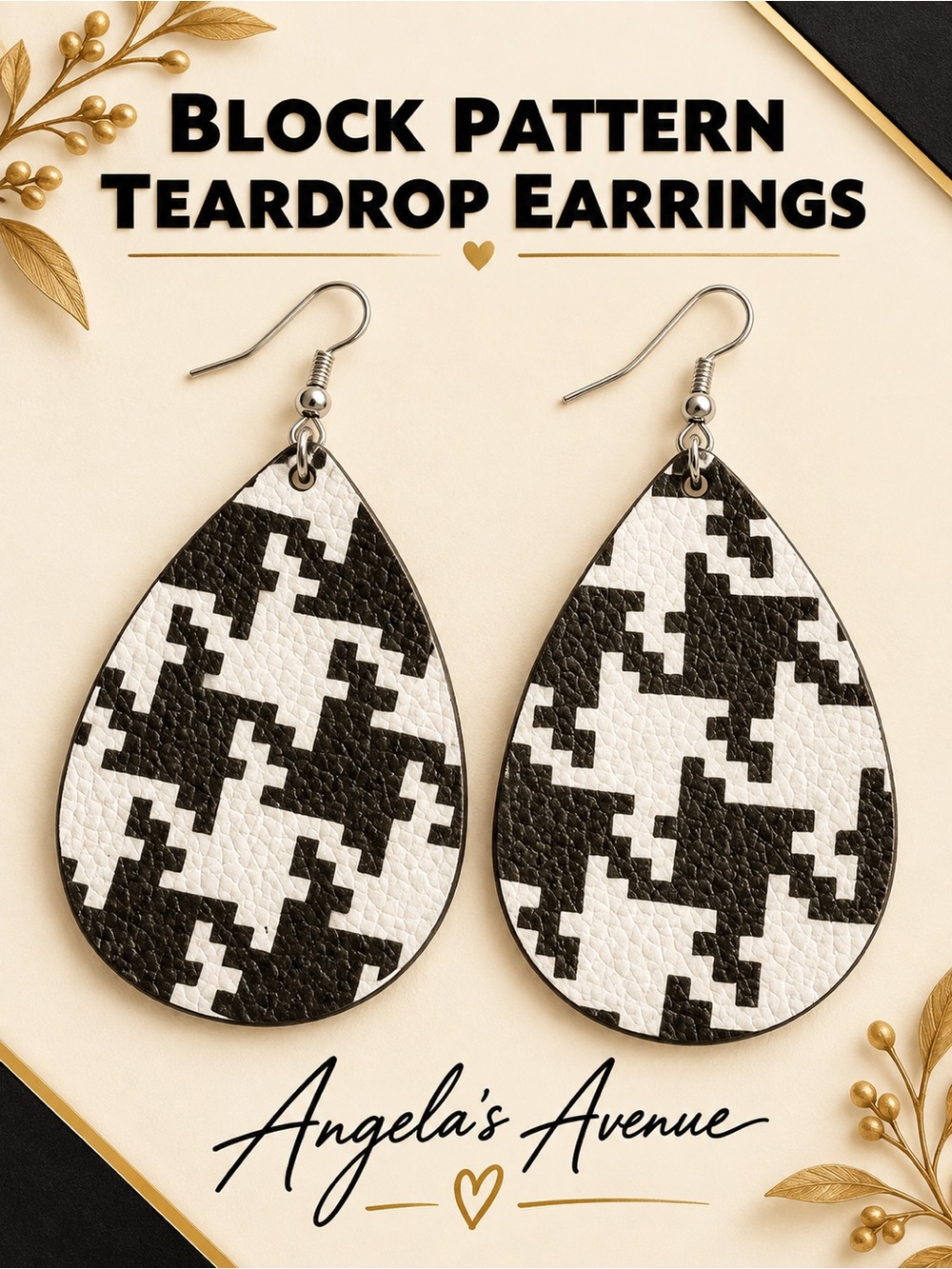Block Pattern Teardrop Earrings NEW